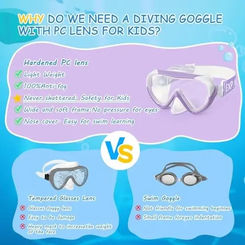 Kids Swim Mask - Ultimate 180° Kids Swim Goggles Anti-Fog Child Diving Mask Leak-Proof Kids Goggles with Nose Cover and Fabric Strap for Ages 4-14 for Swimming, Snorkeling Diving - 4