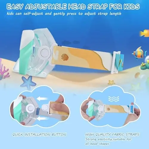 Kids Swim Mask - Ultimate 180° Kids Swim Goggles Anti-Fog Child Diving Mask Leak-Proof Kids Goggles with Nose Cover and Fabric Strap for Ages 4-14 for Swimming, Snorkeling Diving - 5
