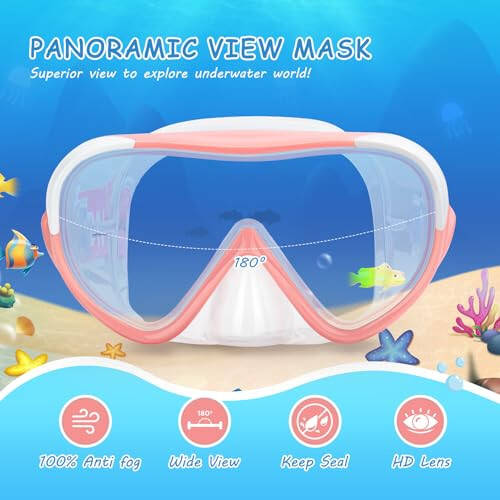 Kids Swim Mask - Ultimate 180° Kids Swim Goggles Anti-Fog Child Diving Mask Leak-Proof Kids Goggles with Nose Cover and Fabric Strap for Ages 4-14 for Swimming, Snorkeling Diving - 2