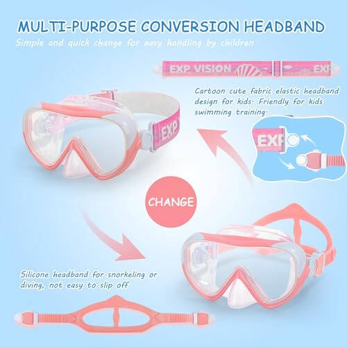 Kids Swim Mask - Ultimate 180° Kids Swim Goggles Anti-Fog Child Diving Mask Leak-Proof Kids Goggles with Nose Cover and Fabric Strap for Ages 4-14 for Swimming, Snorkeling Diving - 6