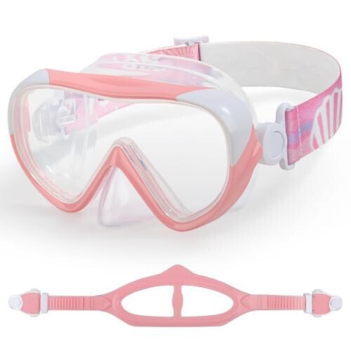 Kids Swim Mask - Ultimate 180° Kids Swim Goggles Anti-Fog Child Diving Mask Leak-Proof Kids Goggles with Nose Cover and Fabric Strap for Ages 4-14 for Swimming, Snorkeling Diving - 8