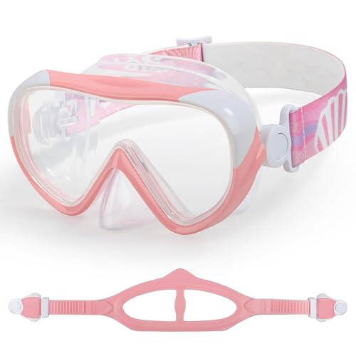 Kids Swim Mask - Ultimate 180° Kids Swim Goggles Anti-Fog Child Diving Mask Leak-Proof Kids Goggles with Nose Cover and Fabric Strap for Ages 4-14 for Swimming, Snorkeling Diving - 8