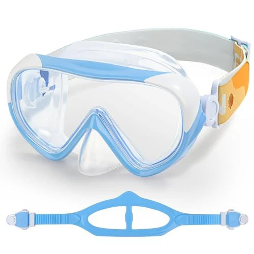 Kids Swim Mask - Ultimate 180° Kids Swim Goggles Anti-Fog Child Diving Mask Leak-Proof Kids Goggles with Nose Cover and Fabric Strap for Ages 4-14 for Swimming, Snorkeling Diving - EXP VISION