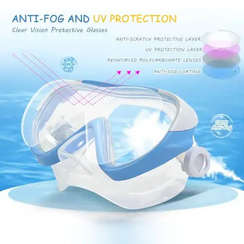 Kids Swim Mask - Ultimate 180° Kids Swim Goggles Anti-Fog Child Diving Mask Leak-Proof Kids Goggles with Nose Cover and Fabric Strap for Ages 4-14 for Swimming, Snorkeling Diving - 3