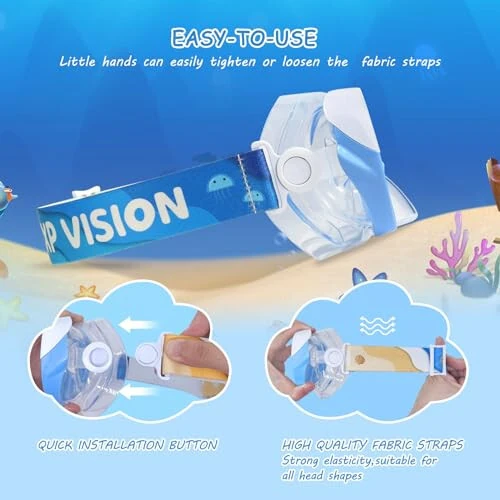 Kids Swim Mask - Ultimate 180° Kids Swim Goggles Anti-Fog Child Diving Mask Leak-Proof Kids Goggles with Nose Cover and Fabric Strap for Ages 4-14 for Swimming, Snorkeling Diving - 5