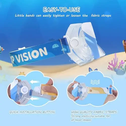 Kids Swim Mask - Ultimate 180° Kids Swim Goggles Anti-Fog Child Diving Mask Leak-Proof Kids Goggles with Nose Cover and Fabric Strap for Ages 4-14 for Swimming, Snorkeling Diving - 5