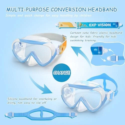 Kids Swim Mask - Ultimate 180° Kids Swim Goggles Anti-Fog Child Diving Mask Leak-Proof Kids Goggles with Nose Cover and Fabric Strap for Ages 4-14 for Swimming, Snorkeling Diving - 6