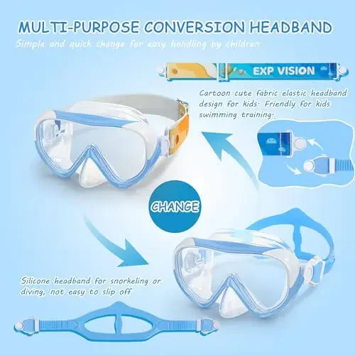 Kids Swim Mask - Ultimate 180° Kids Swim Goggles Anti-Fog Child Diving Mask Leak-Proof Kids Goggles with Nose Cover and Fabric Strap for Ages 4-14 for Swimming, Snorkeling Diving - 6