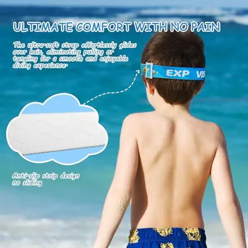 Kids Swim Mask - Ultimate 180° Kids Swim Goggles Anti-Fog Child Diving Mask Leak-Proof Kids Goggles with Nose Cover and Fabric Strap for Ages 4-14 for Swimming, Snorkeling Diving - 8