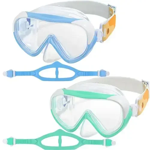 Kids Swim Mask - Ultimate 180° Kids Swim Goggles Anti-Fog Child Diving Mask Leak-Proof Kids Goggles with Nose Cover and Fabric Strap for Ages 4-14 for Swimming, Snorkeling Diving 