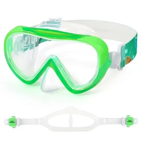 Kids Swim Mask - Ultimate 180° Kids Swim Goggles Anti-Fog Child Diving Mask Leak-Proof Kids Goggles with Nose Cover and Fabric Strap for Ages 4-14 for Swimming, Snorkeling Diving - MODAZONE