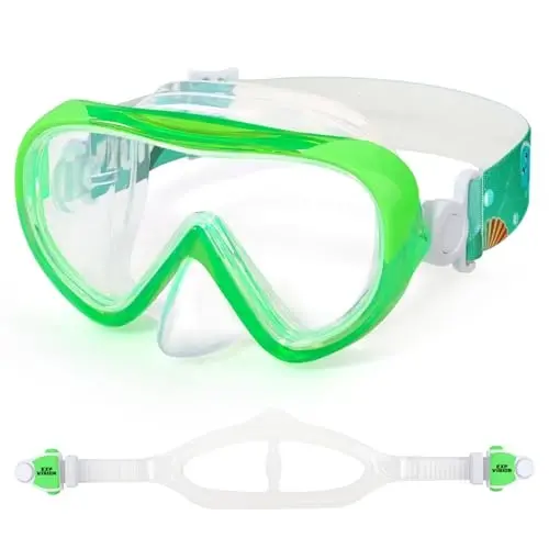 Kids Swim Mask - Ultimate 180° Kids Swim Goggles Anti-Fog Child Diving Mask Leak-Proof Kids Goggles with Nose Cover and Fabric Strap for Ages 4-14 for Swimming, Snorkeling Diving - 1