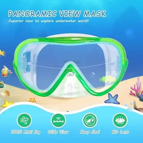 Kids Swim Mask - Ultimate 180° Kids Swim Goggles Anti-Fog Child Diving Mask Leak-Proof Kids Goggles with Nose Cover and Fabric Strap for Ages 4-14 for Swimming, Snorkeling Diving - MODAZONE (1)