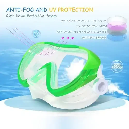 Kids Swim Mask - Ultimate 180° Kids Swim Goggles Anti-Fog Child Diving Mask Leak-Proof Kids Goggles with Nose Cover and Fabric Strap for Ages 4-14 for Swimming, Snorkeling Diving - 4