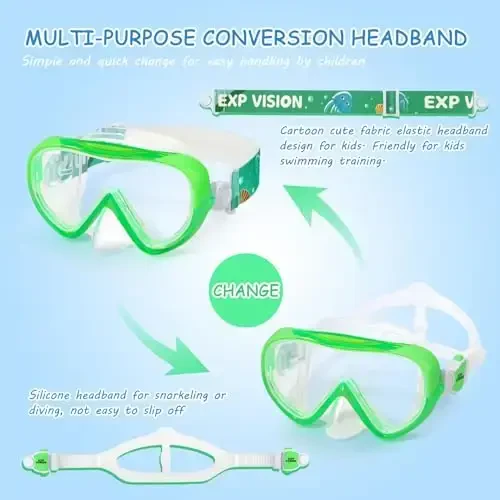 Kids Swim Mask - Ultimate 180° Kids Swim Goggles Anti-Fog Child Diving Mask Leak-Proof Kids Goggles with Nose Cover and Fabric Strap for Ages 4-14 for Swimming, Snorkeling Diving - 6