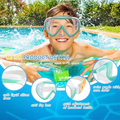 Kids Swim Mask - Ultimate 180° Kids Swim Goggles Anti-Fog Child Diving Mask Leak-Proof Kids Goggles with Nose Cover and Fabric Strap for Ages 4-14 for Swimming, Snorkeling Diving - 4