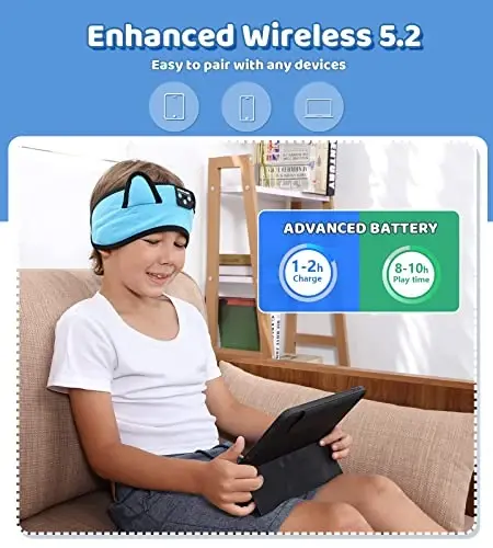 KIDSBAND Kids Headphones Bluetooth Headband Adjustable, Wireless Sleep Headphones for Kids with Wired Playback 3.5 MM Jack for Teens/Boys/Girls/Smartphones/School/Kindle/Airplane Travel/Plane/Tablet - 3