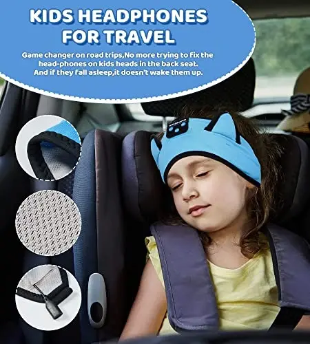 KIDSBAND Kids Headphones Bluetooth Headband Adjustable, Wireless Sleep Headphones for Kids with Wired Playback 3.5 MM Jack for Teens/Boys/Girls/Smartphones/School/Kindle/Airplane Travel/Plane/Tablet - 5