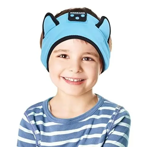 KIDSBAND Kids Headphones Bluetooth Headband Adjustable, Wireless Sleep Headphones for Kids with Wired Playback 3.5 MM Jack for Teens/Boys/Girls/Smartphones/School/Kindle/Airplane Travel/Plane/Tablet 
