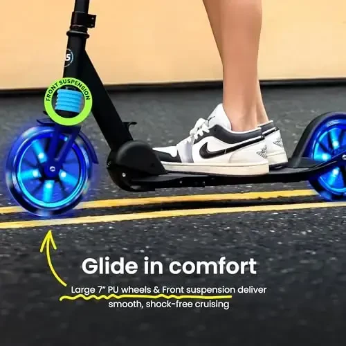 Aero Big Wheels Kick Scooter for Kids 6+, Teens & Adults | Light Up Wheels, Hand Brake, Rubber Deck Mat & Shock Absorption | Foldable & Height Adjustable - 3