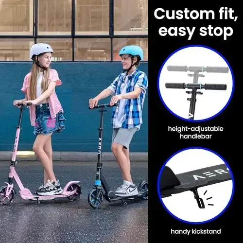Aero Big Wheels Kick Scooter for Kids 6+, Teens & Adults | Light Up Wheels, Hand Brake, Rubber Deck Mat & Shock Absorption | Foldable & Height Adjustable - 6