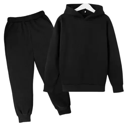 Children Kids Casual Solid Color Long Sleeve Hoodie Pullover Sweatshirts Pants Tracksuit Jogger Sweatpants Unisex 2PCS Sweatsuit Set Cute Child Streetwear- - 3