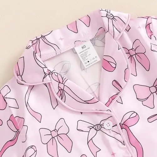 Fsadfeas Kids Toddler Girls Pajamas Baby Short Sleeve Lapel Button Down Tops + Shorts Satin Silk Sleepwear Summer Loungewear - 6