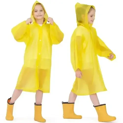 Opret 2 Pack Raincoats for Kids, Reusable Rain Ponchos with Hood and Sleeves Waterproof Rain Coats for Boys and Girls 