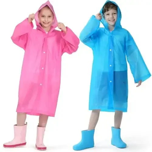 Opret 2 Pack Raincoats for Kids, Reusable Rain Ponchos with Hood and Sleeves Waterproof Rain Coats for Boys and Girls - 1