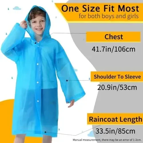Opret 2 Pack Raincoats for Kids, Reusable Rain Ponchos with Hood and Sleeves Waterproof Rain Coats for Boys and Girls - OPRET (1)