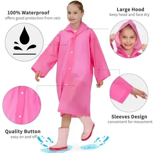 Opret 2 Pack Raincoats for Kids, Reusable Rain Ponchos with Hood and Sleeves Waterproof Rain Coats for Boys and Girls - 4
