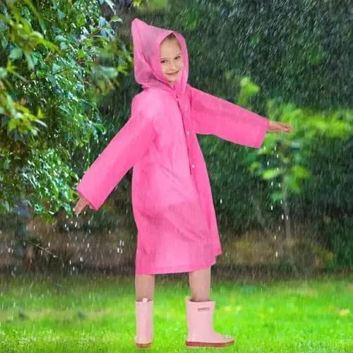 Opret 2 Pack Raincoats for Kids, Reusable Rain Ponchos with Hood and Sleeves Waterproof Rain Coats for Boys and Girls - 1