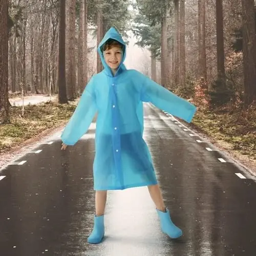 Opret 2 Pack Raincoats for Kids, Reusable Rain Ponchos with Hood and Sleeves Waterproof Rain Coats for Boys and Girls - 2