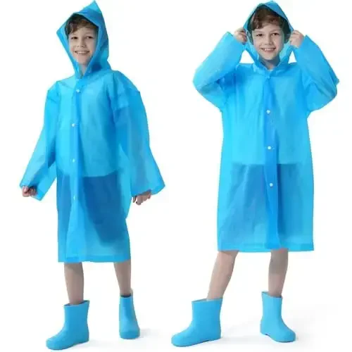Opret 2 Pack Raincoats for Kids, Reusable Rain Ponchos with Hood and Sleeves Waterproof Rain Coats for Boys and Girls 