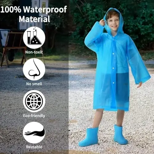 Opret 2 Pack Raincoats for Kids, Reusable Rain Ponchos with Hood and Sleeves Waterproof Rain Coats for Boys and Girls - 5
