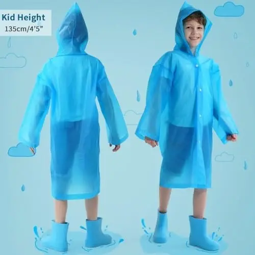 Opret 2 Pack Raincoats for Kids, Reusable Rain Ponchos with Hood and Sleeves Waterproof Rain Coats for Boys and Girls - 6