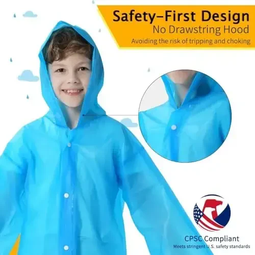 Opret 2 Pack Raincoats for Kids, Reusable Rain Ponchos with Hood and Sleeves Waterproof Rain Coats for Boys and Girls - 3