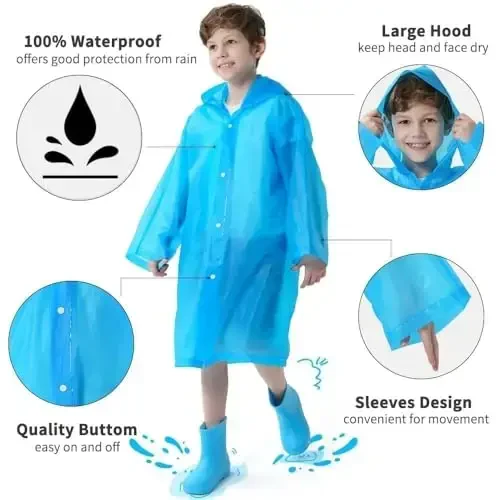 Opret 2 Pack Raincoats for Kids, Reusable Rain Ponchos with Hood and Sleeves Waterproof Rain Coats for Boys and Girls - 4
