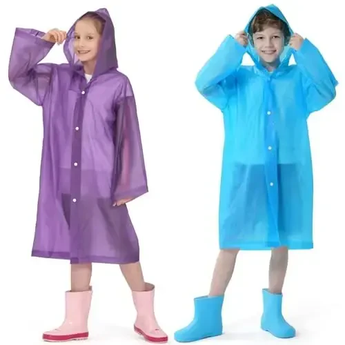 Opret 2 Pack Raincoats for Kids, Reusable Rain Ponchos with Hood and Sleeves Waterproof Rain Coats for Boys and Girls - OPRET