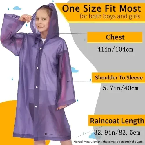 Opret 2 Pack Raincoats for Kids, Reusable Rain Ponchos with Hood and Sleeves Waterproof Rain Coats for Boys and Girls - 2