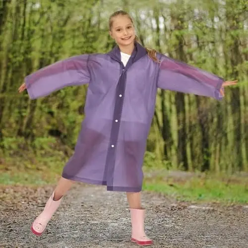 Opret 2 Pack Raincoats for Kids, Reusable Rain Ponchos with Hood and Sleeves Waterproof Rain Coats for Boys and Girls - 1