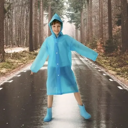 Opret 2 Pack Raincoats for Kids, Reusable Rain Ponchos with Hood and Sleeves Waterproof Rain Coats for Boys and Girls - 2