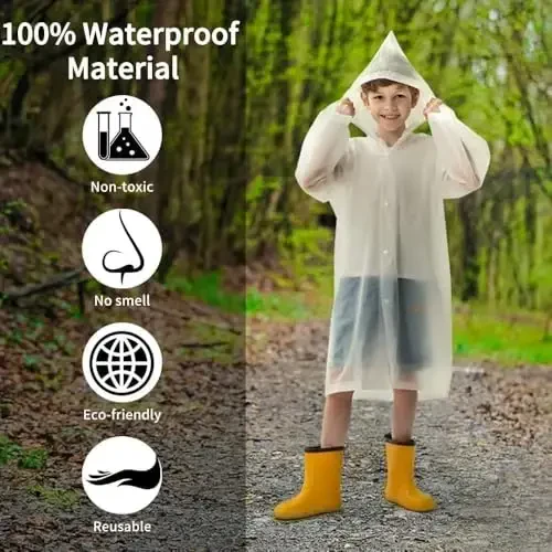 Opret 2 Pack Raincoats for Kids, Reusable Rain Ponchos with Hood and Sleeves Waterproof Rain Coats for Boys and Girls - 6