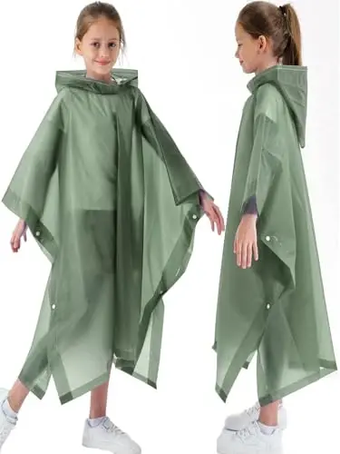 2 Pack Raincoats for Kids, Borogo Kids Rain Jacket Reusable Emergency Rain Ponchos with with Big Hood Rain Coats for Boys and Girls - 1