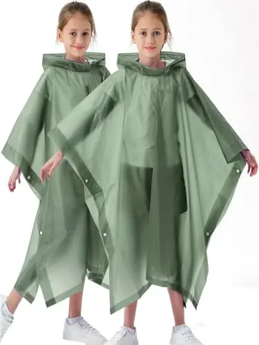 2 Pack Raincoats for Kids, Borogo Kids Rain Jacket Reusable Emergency Rain Ponchos with with Big Hood Rain Coats for Boys and Girls - 2
