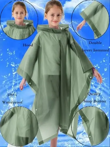 2 Pack Raincoats for Kids, Borogo Kids Rain Jacket Reusable Emergency Rain Ponchos with with Big Hood Rain Coats for Boys and Girls - 5