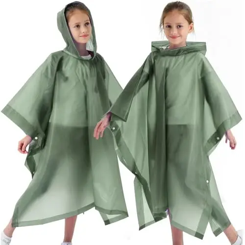 2 Pack Raincoats for Kids, Borogo Kids Rain Jacket Reusable Emergency Rain Ponchos with with Big Hood Rain Coats for Boys and Girls - 6