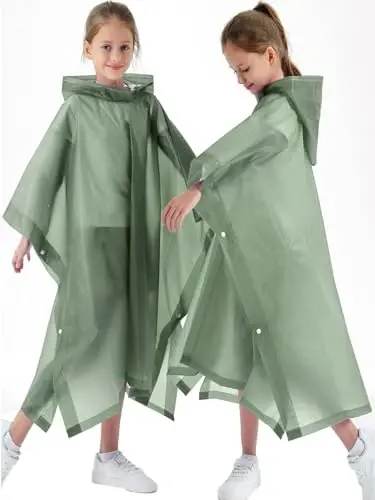 2 Pack Raincoats for Kids, Borogo Kids Rain Jacket Reusable Emergency Rain Ponchos with with Big Hood Rain Coats for Boys and Girls - 3