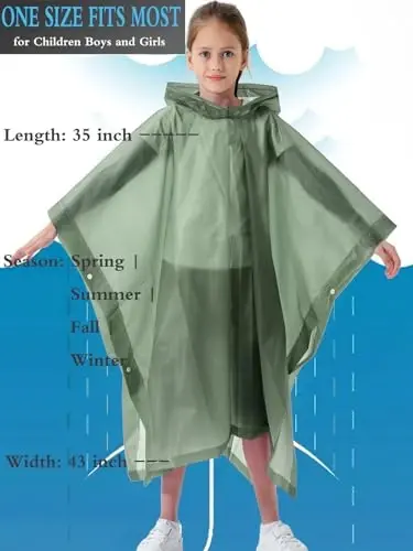 2 Pack Raincoats for Kids, Borogo Kids Rain Jacket Reusable Emergency Rain Ponchos with with Big Hood Rain Coats for Boys and Girls - 4