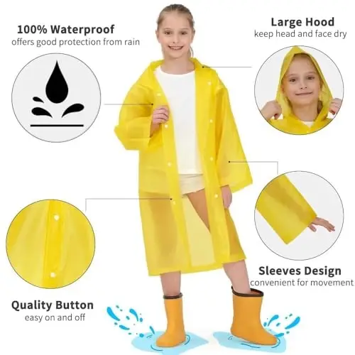 Opret 2 Pack Raincoats for Kids, Reusable Rain Ponchos with Hood and Sleeves Waterproof Rain Coats for Boys and Girls - 4